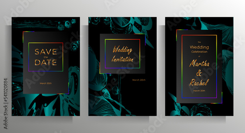 Invitation design for a gay or lesbian wedding. Set of elegant vector templates for postcard, poster, flyer.