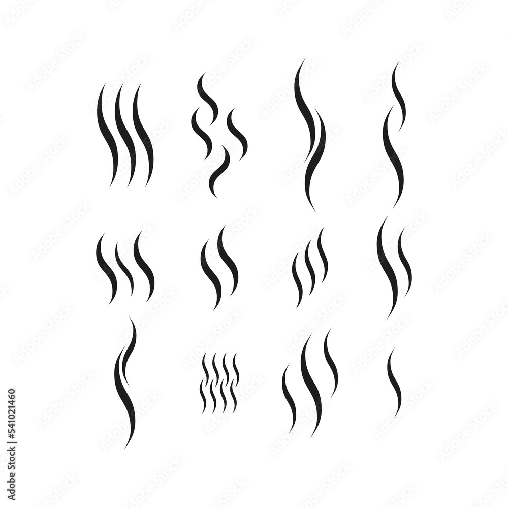 A set of fragrance icons. Silhouette of steam, hot, smoke, cooking smoke, smell. Simple flat vector illustration on a white background A set of fragrance icons. Silhouette of steam, hot, smoke, cooking smoke, smell. Simple flat vector illustration on a white background