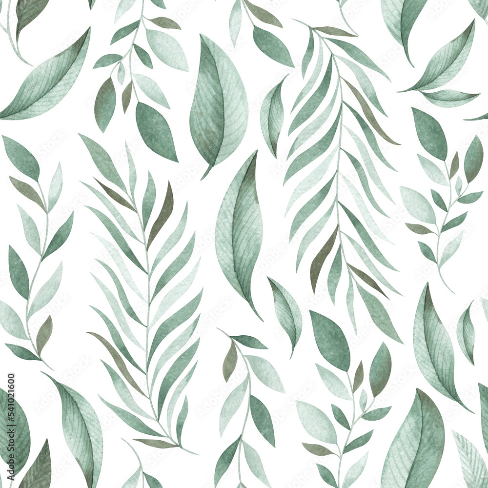Watercolor seamless pattern with delicate foliage. Tender repeatable background for holiday designs Watercolor seamless pattern with delicate foliage. Tender repeatable background for holiday designs