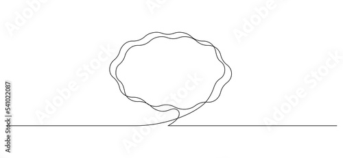 One continuous line drawing of Speech bubble wave shaped contour. Chat cloud and thought dialogue icon in simple linear style. Comic text comment concept in editable stroke. Doodle vector illustration