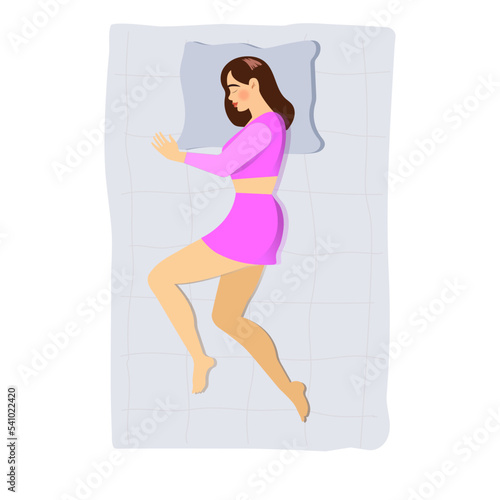 Woman sleeping on side with hand under pillow 2d vector isolated illustration
