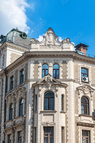 Fragment of the facade of a house on Ilyinka Street in Moscow