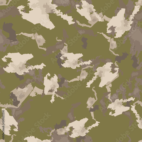 Forest camouflage of various shades of green, brown and beige colors