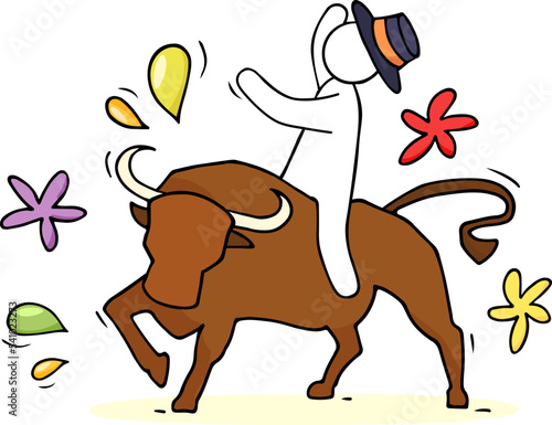 Corrida, bullfighting in Spain. Matador, bullfighter, bull fight. Hand drawn ink sketch. Vector illustration