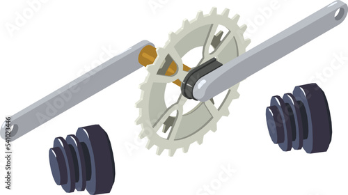 Bike detail icon isometric vector. New bicycle handlebar tape and crank icon. Bicycle spare part photo