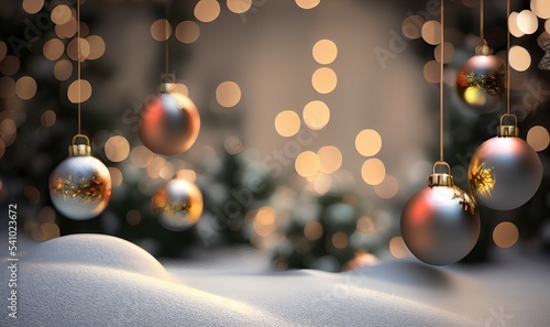 Happy New Year 2024! Chrismas background, ornaments and christmas tree photo