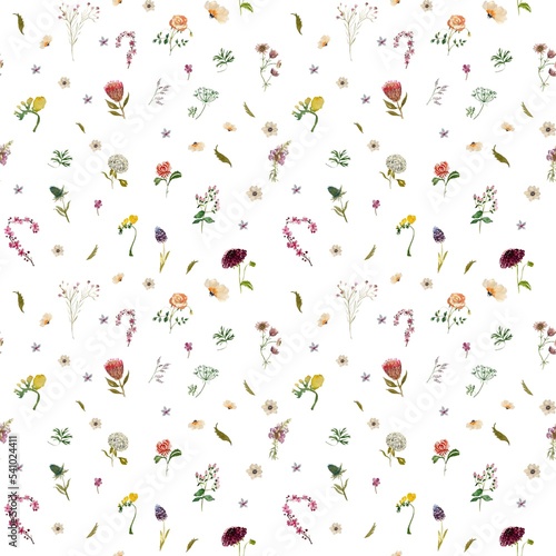 Seamless flower rose leaf bud pattern watercolor