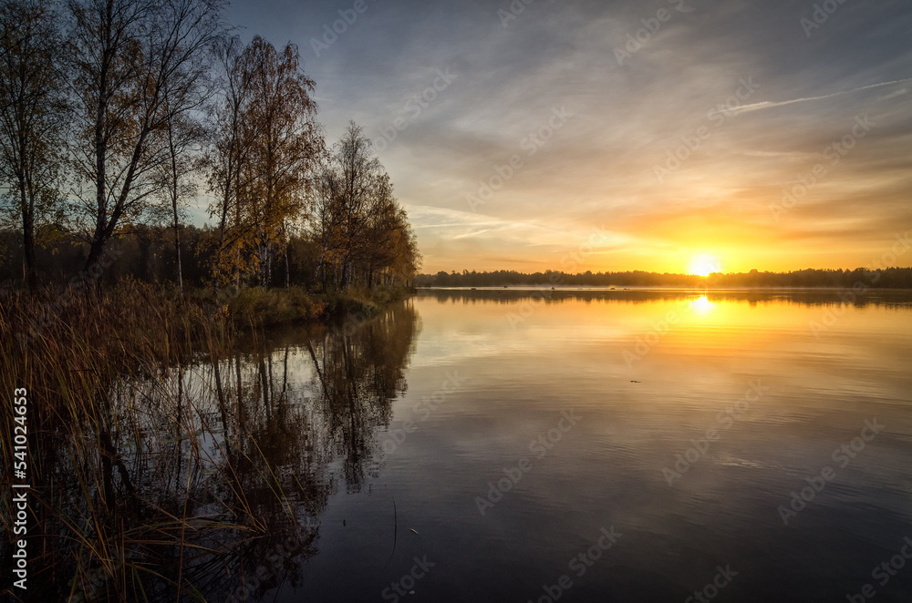 Sunrise over the swedish lake - October month
