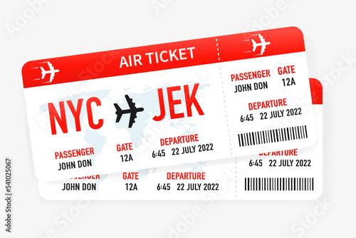 Two red plane tickets on a white background. Vector illustration