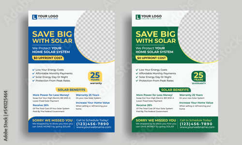 Solar Power Services Flyer and Solar Energy Product Flyer template