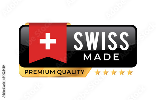 Made in Swiss Premium Quality label. For icon, badge, emblem, packaging, banner, and other business product . Vector Illustration