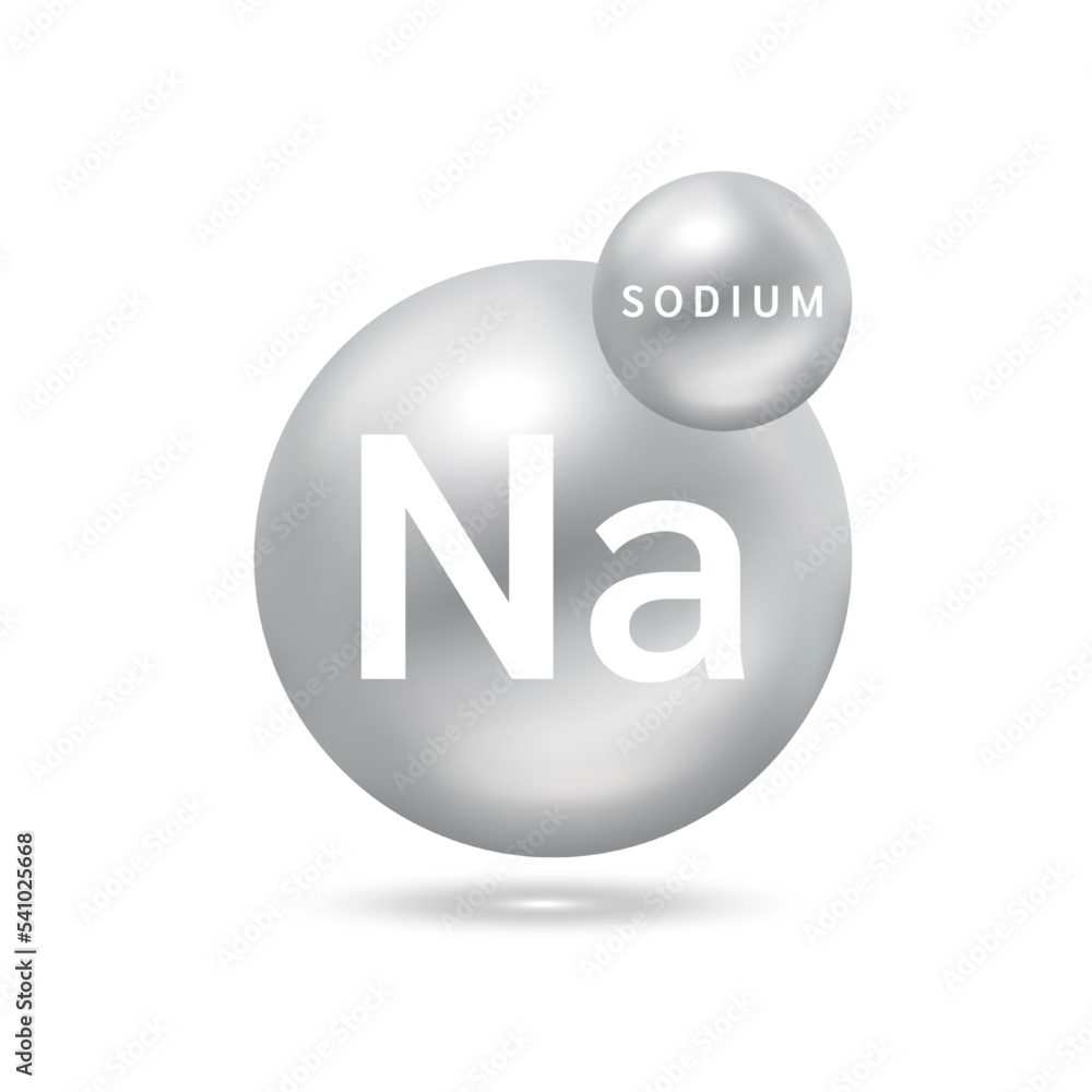 Sodium molecule models silver. Ecology and biochemistry concept. Isolated spheres on white background. 3D Vector Illustration. Sodium molecule models silver. Ecology and biochemistry concept. Isolated spheres on white background. 3D Vector Illustration.