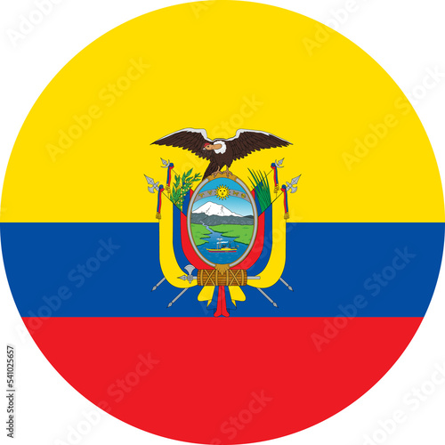 Ecuador Round Flag. Ecuadorian Circle Circular Country Nation National Banner Symbol Sign Ensign Flag. Transparent PNG Flattened JPG Flat JPEG