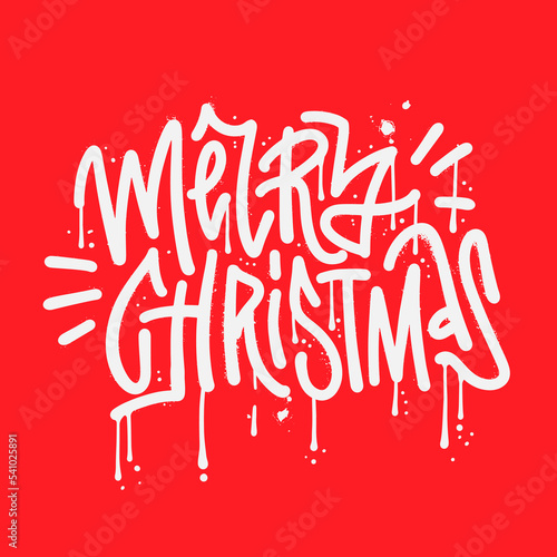 MERRY CHRISTMAS - urban graffiti white hip hop letters on a red background. Sprayed decorative font in rough street art style. Textured vector illustration perfect for t-shirt, poster,sticker,card