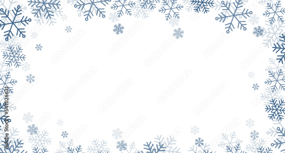 christmas background with snowflakes. christmas frame, border.  Seasonal greeting card template