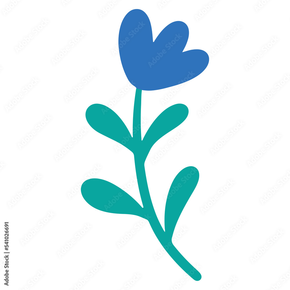 Cute bluebell flower in trendy hand drawn illustration for design element