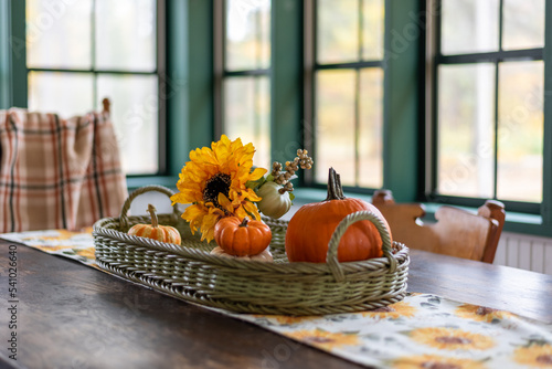 Konstfotografi Fall decorations on a farmhouse table in autumn