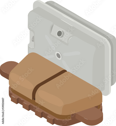 Vehicle equipment icon isometric vector. New car fuel tank and brake pad icon. Automotive spare part