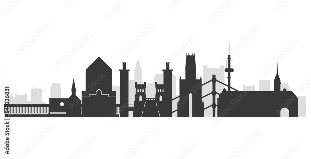 Duisburg panorama outline, silhouette of cityscape of city of duisborg with landmarks, vector