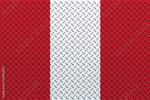 3D Flag of Peru on a metal wall background.