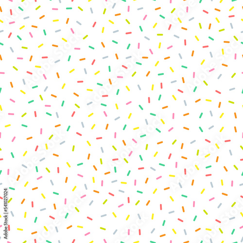 Sprinkles seamless pattern. Sweet colorful confetti. Holiday decoration. Vector illustration isolated on white.