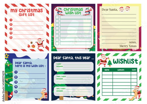 Beautiful Christmas letter template. Cute Christmas gift list design for children. Vector template for agenda, to-do list, wish list, and gift list. Printable worksheet for preschool. photo