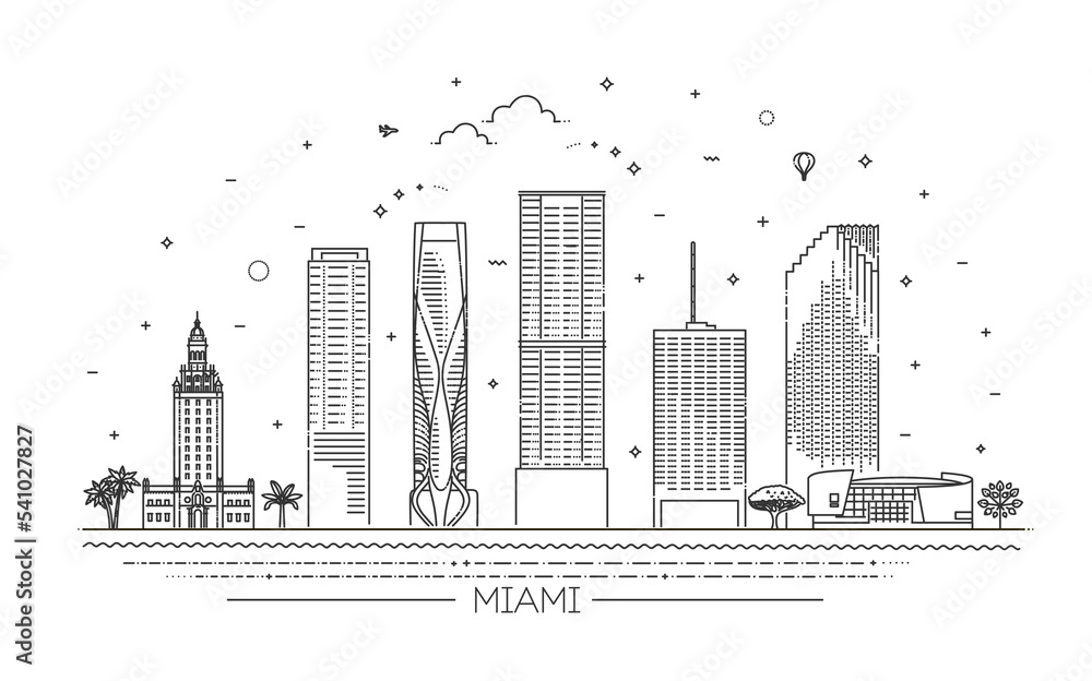 Banner of Miami city in flat line trendy style
