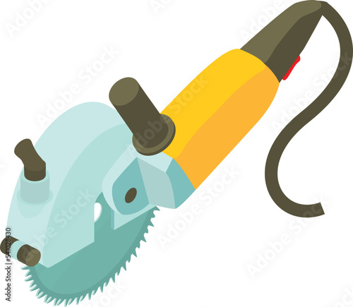 Circular saw icon isometric vector. Circular saw with steel toothed disc icon. Power tool, construction and repair work