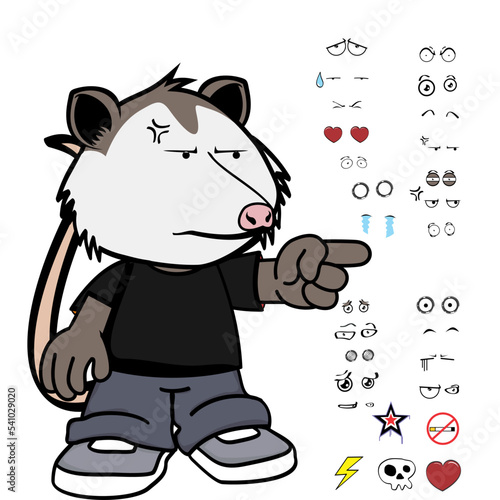 cute possum character cartoon kawaii expressions set pack in vector format