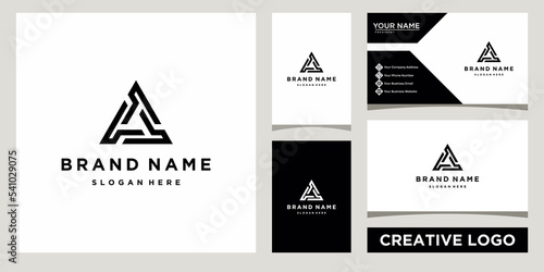 abstract geometry logo icon, triangle shape logo design template with business card design