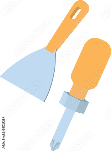 Repair equipment icon isometric vector. Screwdriver tool and putty knife icon. Construction and repair work
