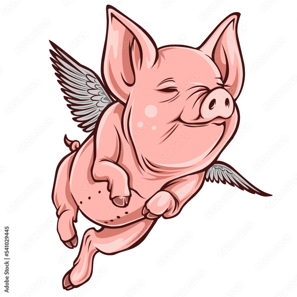 Naklejka premium Flying pig vector valentines day illustration