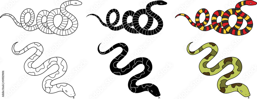 Patterned Snake & Python Clipart - Outline, Silhouette & Color vector ...