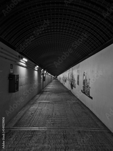 A monochrome long tunnel
