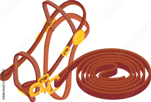 Equestrian equipment icon isometric vector. Leather horse belt and bridle icon. Horseback riding, hobby