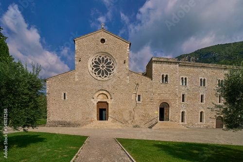 Valvisciolo Abbey (Abbazia di Valvisciolo) Romanesque Cistercian styled church near the ancient town of Sermoneta, Lazio, Italy photo