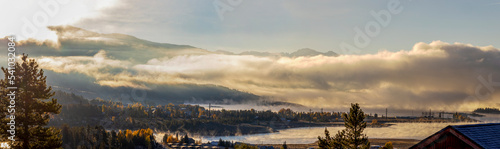 Beautiful Autumn Sunrise on Foggy Granby Lake in the Colorado Rocky Mountains