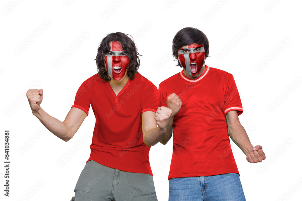 Two Soccer fans man with his team's jersey Two Soccer fans man with his team's jersey