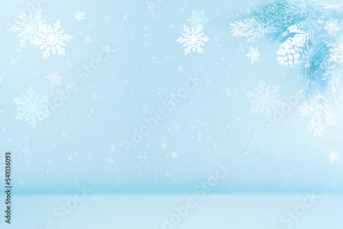 Wallpaper Mural Winter  blurred background with silhouette of fir tree, pine cones and snowflakes. Abstract Winter scene. Torontodigital.ca