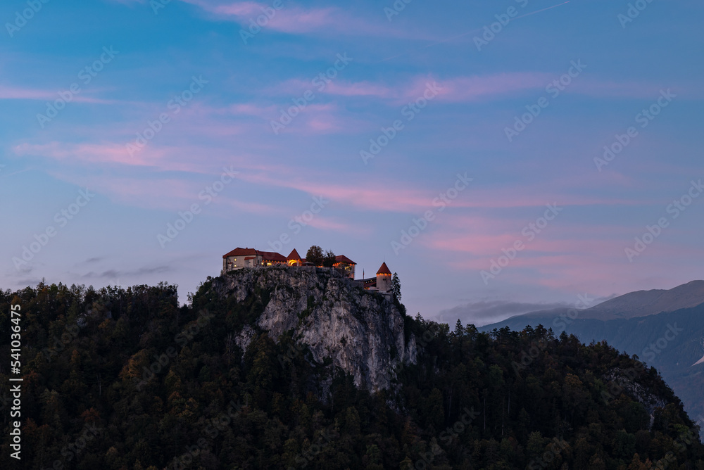 Fototapeta premium The Church of St. Primož and Felicijan, Slovenia, night and blue hour photo