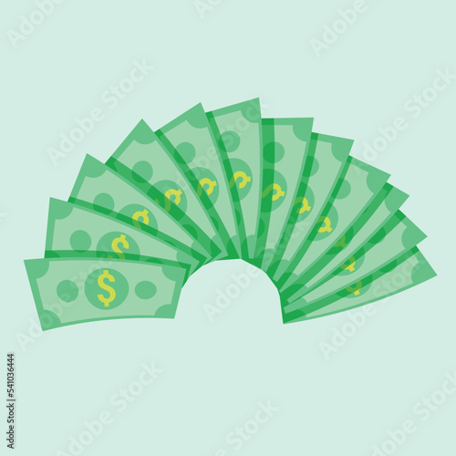 money dollar cash flat vector illustration. dollar banknotes illustration. green paper bill. Fly cartoon money isolated on blue background. suitable for finance and business