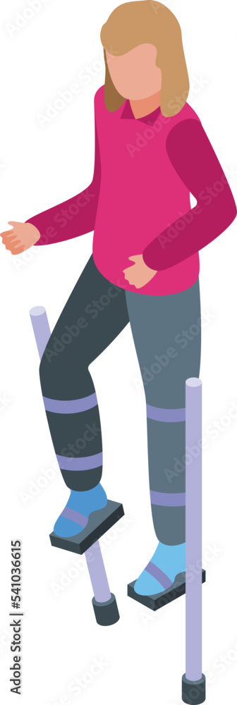 Girl stilt icon isometric vector. Leg design. Circus old Girl stilt icon isometric vector. Leg design. Circus old