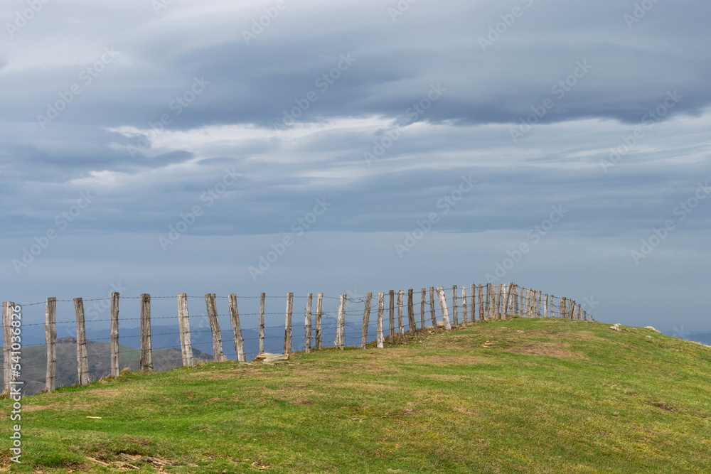 Fenced for cattle. Covered sky Fenced for cattle. Covered sky