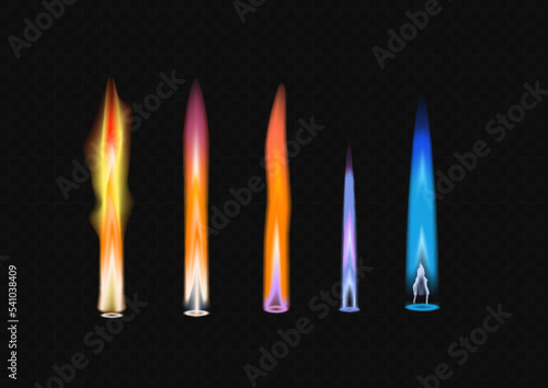 Jet flames. Blue blasting fire aviation fueling futuristic rocket engine flame decent vector realistic templates