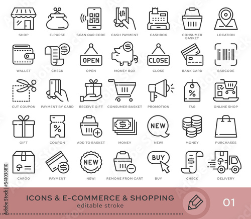 Set of conceptual icons. Vector icons in flat linear style for web sites, applications and other graphic resources. Set from the series - E-commerce and shopping. Editable stroke icon.
