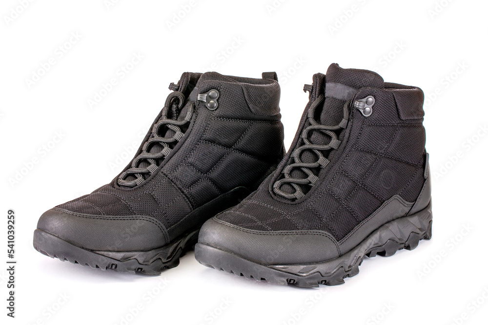 Black men's autumn boots isolated on a white background Black men's autumn boots isolated on a white background