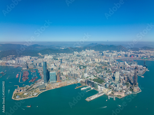 Drone fly over Hong Kong city © leungchopan