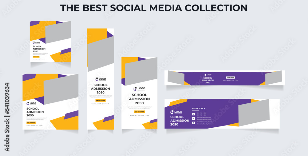 Back-to-school social media post collection designed with abstract shapes. School admission and academic course promotion template set vector Back-to-school social media post collection designed with abstract shapes. School admission and academic course promotion template set vector
