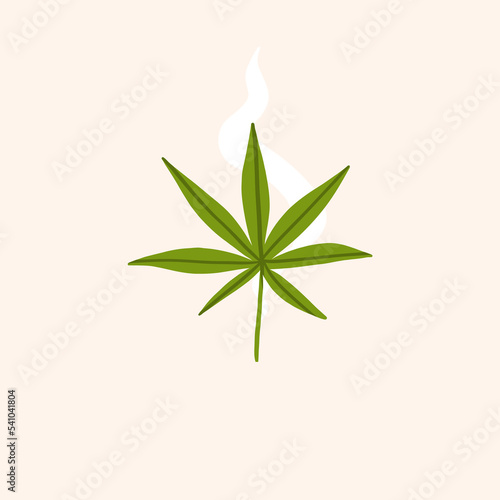 Hand drawn vector abstract graphic clip art illustration of Medical Marijuana, smoking accessories.Hemp leaf for smoking weed.Cannabis and weed legalization concept design.Trendy vector illustration.
