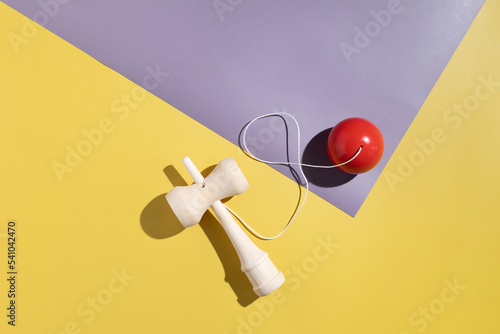 Classic Japanese game kendama on background. playing kendamas, new and used.